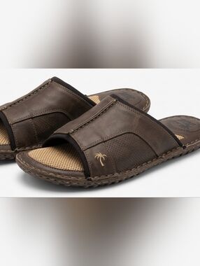 [Margaritaville] Brown Leather Slide Sandals "Soles Of The Tropics" Men Size 11